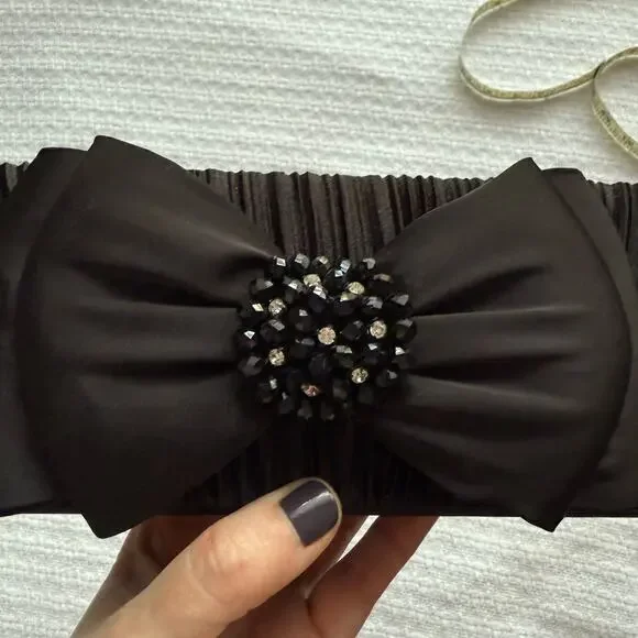 Vintage Whittall & Shon Black Satin with Bow Evening Bag - Picture 5 of 10